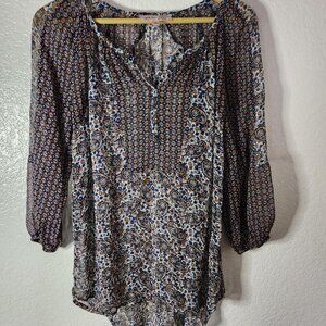 Philosophy Blouse Size Small 3/4 cinch sleeves High Low Sheer